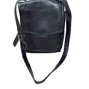 Vintage Fossil Black Leather Crossbody Handbag With Key